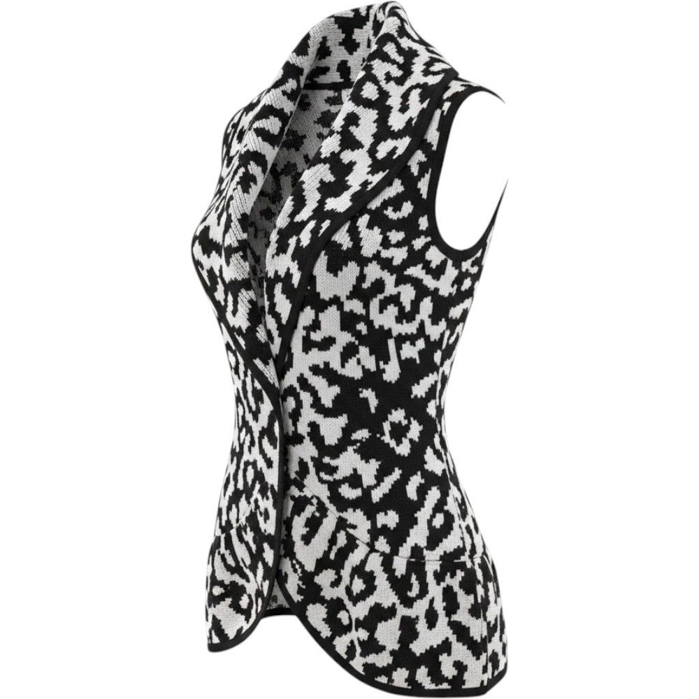 John Paul Richard Black White Leopard Print Knit Vest Cardigan M